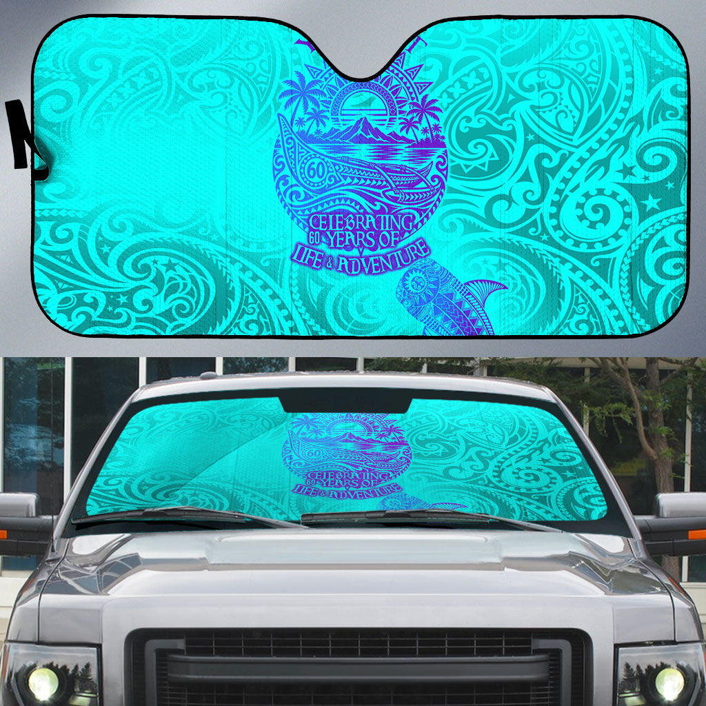 Personalized Polynesian 60th Birthday Island Life Since 1966 Auto Sun Shade Vibrant Tribal Tattoo Ocean Sunset Pattern TS04 Blue Purple - Polynesian Pride