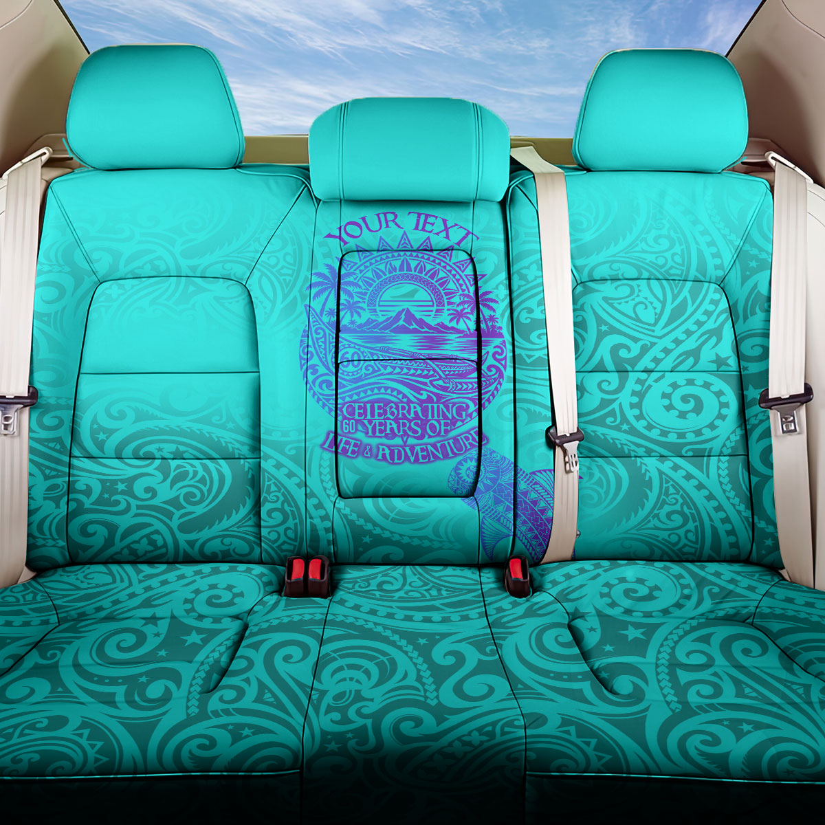 Personalized Polynesian 60th Birthday Island Life Since 1966 Back Car Seat Cover Vibrant Tribal Tattoo Ocean Sunset Pattern TS04 One Size Blue Purple - Polynesian Pride