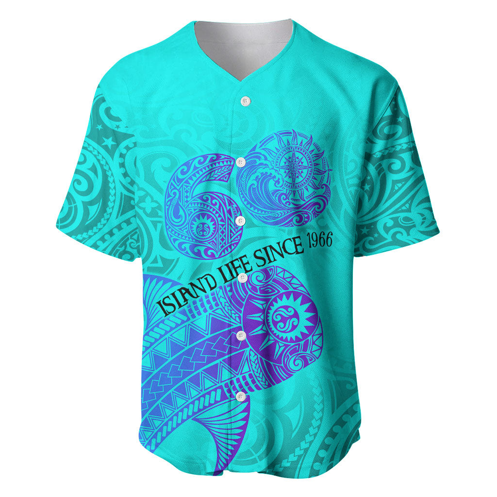 Personalized Polynesian 60th Birthday Island Life Since 1966 Baseball Jersey Vibrant Tribal Tattoo Ocean Sunset Pattern TS04 Blue Purple - Polynesian Pride
