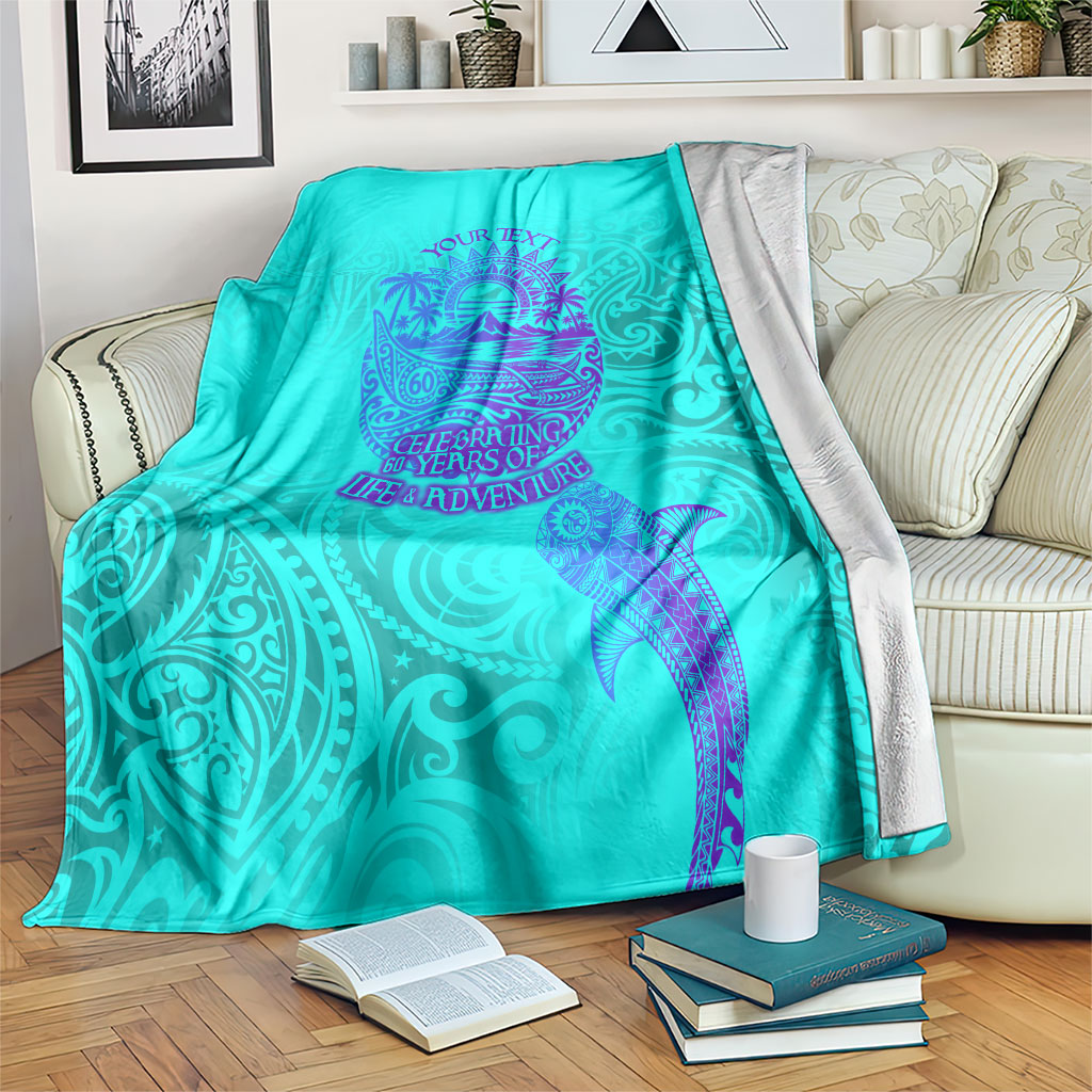 Personalized Polynesian 60th Birthday Island Life Since 1966 Blanket Vibrant Tribal Tattoo Ocean Sunset Pattern