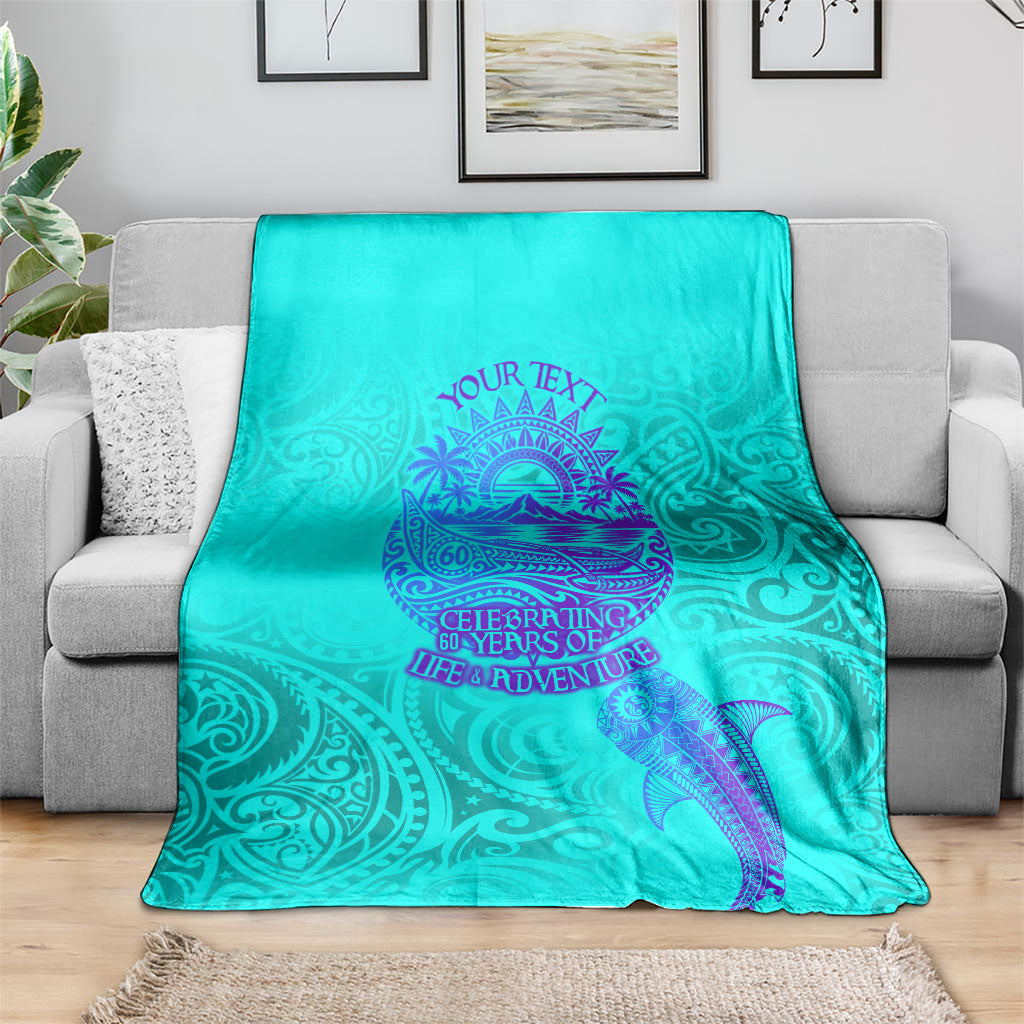 Personalized Polynesian 60th Birthday Island Life Since 1966 Blanket Vibrant Tribal Tattoo Ocean Sunset Pattern