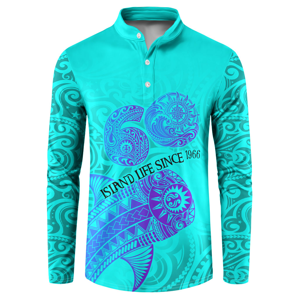 Personalized Polynesian 60th Birthday Island Life Since 1966 Button Sweatshirt Vibrant Tribal Tattoo Ocean Sunset Pattern