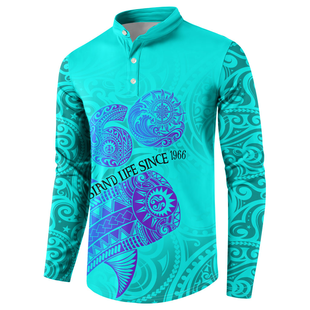 Personalized Polynesian 60th Birthday Island Life Since 1966 Button Sweatshirt Vibrant Tribal Tattoo Ocean Sunset Pattern