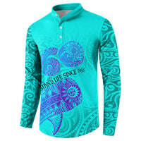 Personalized Polynesian 60th Birthday Island Life Since 1966 Button Sweatshirt Vibrant Tribal Tattoo Ocean Sunset Pattern