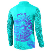 Personalized Polynesian 60th Birthday Island Life Since 1966 Button Sweatshirt Vibrant Tribal Tattoo Ocean Sunset Pattern