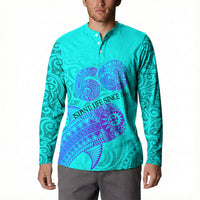 Personalized Polynesian 60th Birthday Island Life Since 1966 Button Sweatshirt Vibrant Tribal Tattoo Ocean Sunset Pattern