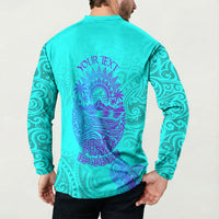 Personalized Polynesian 60th Birthday Island Life Since 1966 Button Sweatshirt Vibrant Tribal Tattoo Ocean Sunset Pattern
