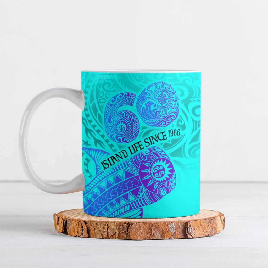 Personalized Polynesian 60th Birthday Island Life Since 1966 Ceramic Mug Vibrant Tribal Tattoo Ocean Sunset Pattern TS04 Blue Purple - Polynesian Pride