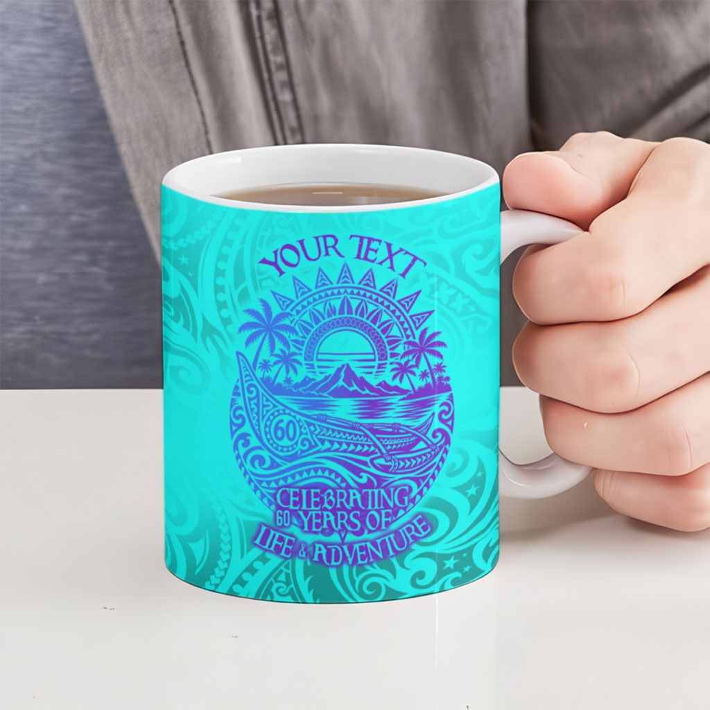 Personalized Polynesian 60th Birthday Island Life Since 1966 Ceramic Mug Vibrant Tribal Tattoo Ocean Sunset Pattern TS04 - Polynesian Pride
