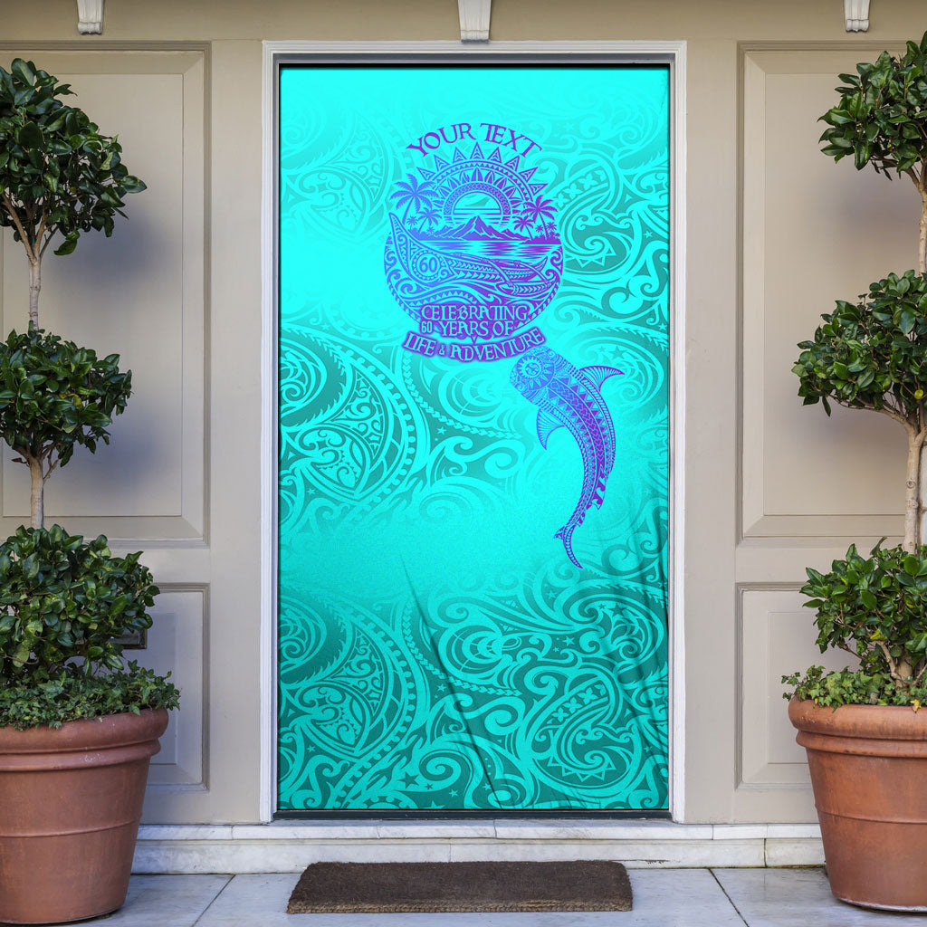 Personalized Polynesian 60th Birthday Island Life Since 1966 Door Cover Vibrant Tribal Tattoo Ocean Sunset Pattern