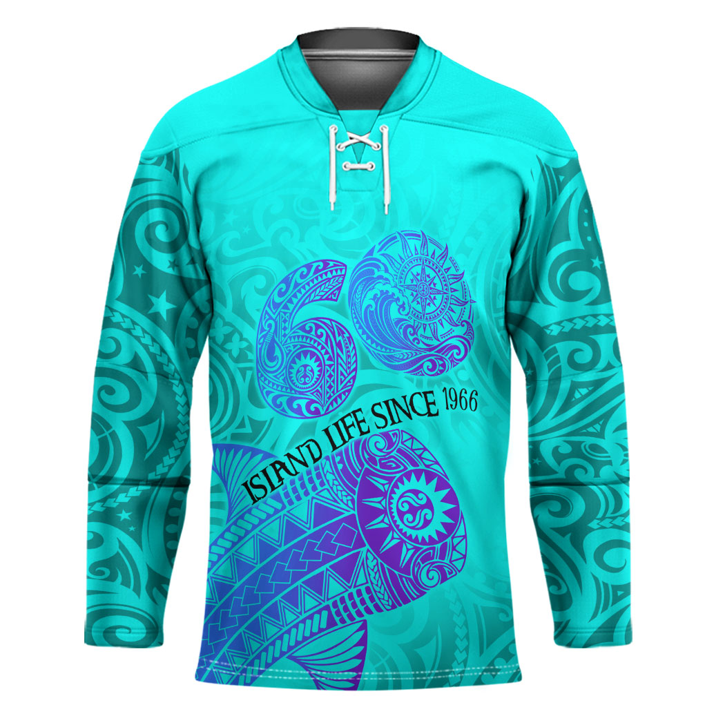 Personalized Polynesian 60th Birthday Island Life Since 1966 Hockey Jersey Vibrant Tribal Tattoo Ocean Sunset Pattern TS04 Unisex Blue Purple - Polynesian Pride