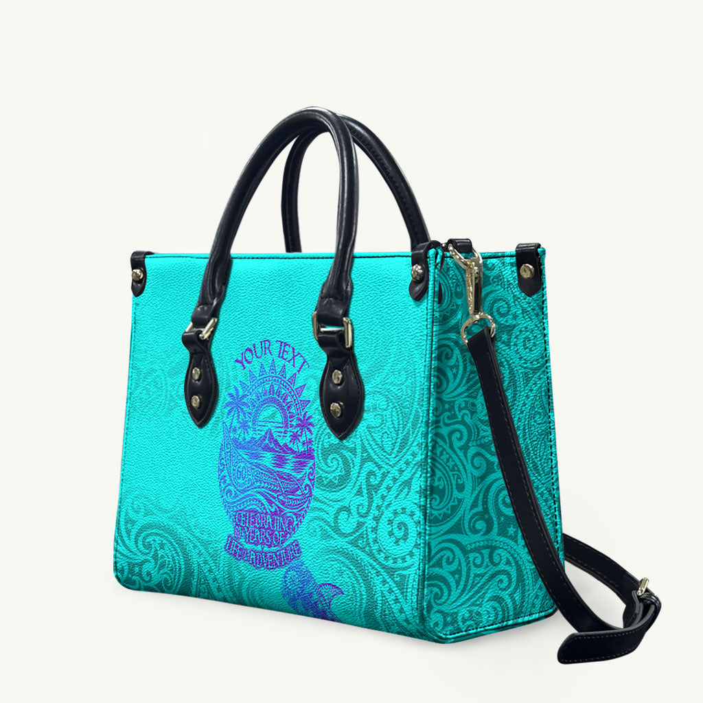 Personalized Polynesian 60th Birthday Island Life Since 1966 Leather Bag Vibrant Tribal Tattoo Ocean Sunset Pattern TS04 Blue Purple - Polynesian Pride