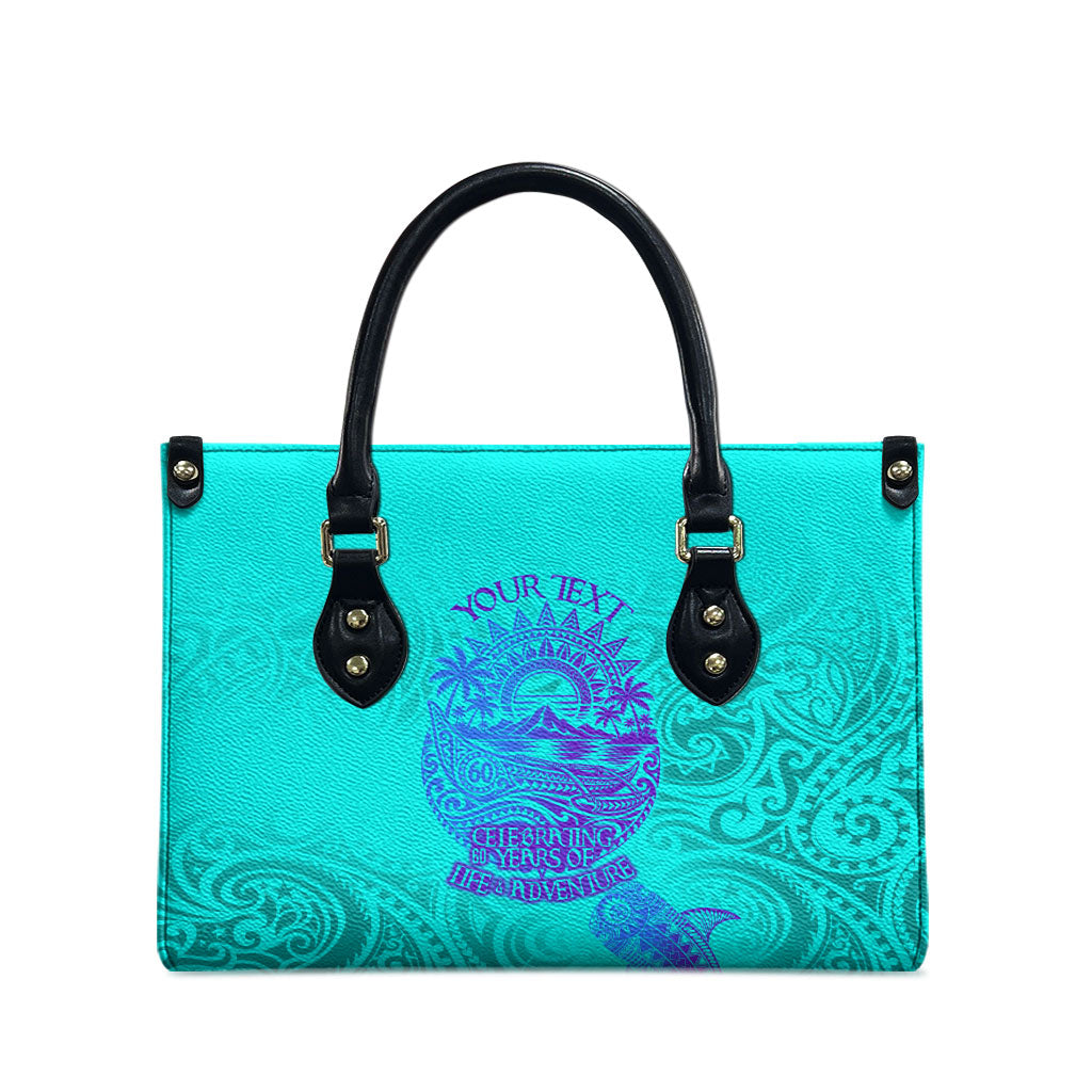 Personalized Polynesian 60th Birthday Island Life Since 1966 Leather Bag Vibrant Tribal Tattoo Ocean Sunset Pattern