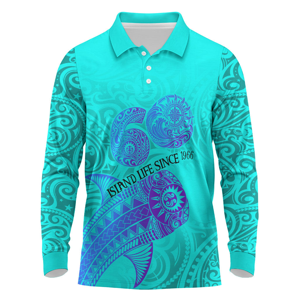 Personalized Polynesian 60th Birthday Island Life Since 1966 Long Sleeve Polo Shirt Vibrant Tribal Tattoo Ocean Sunset Pattern TS04 Blue Purple - Polynesian Pride
