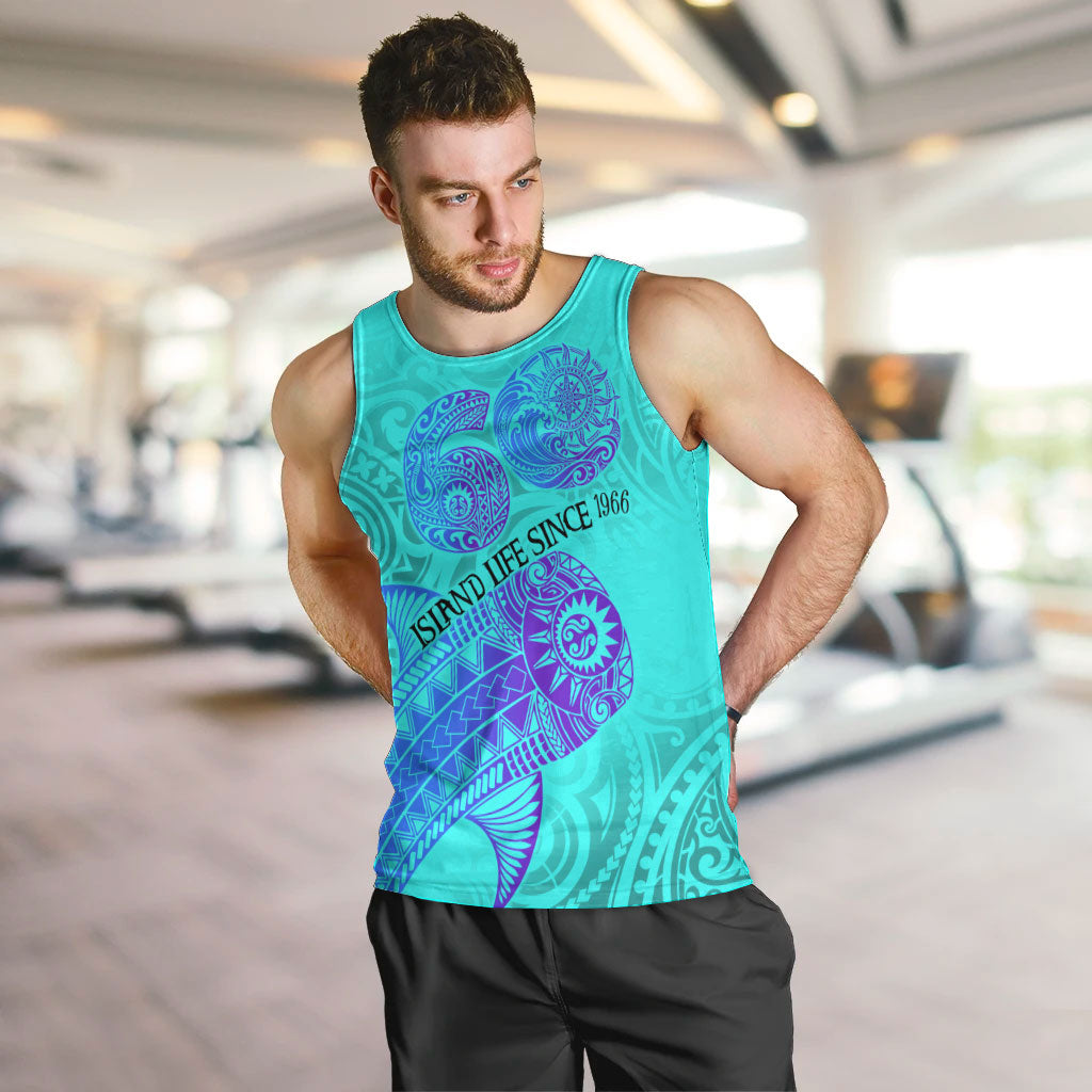 Personalized Polynesian 60th Birthday Island Life Since 1966 Men Tank Top Vibrant Tribal Tattoo Ocean Sunset Pattern TS04 Blue Purple - Polynesian Pride