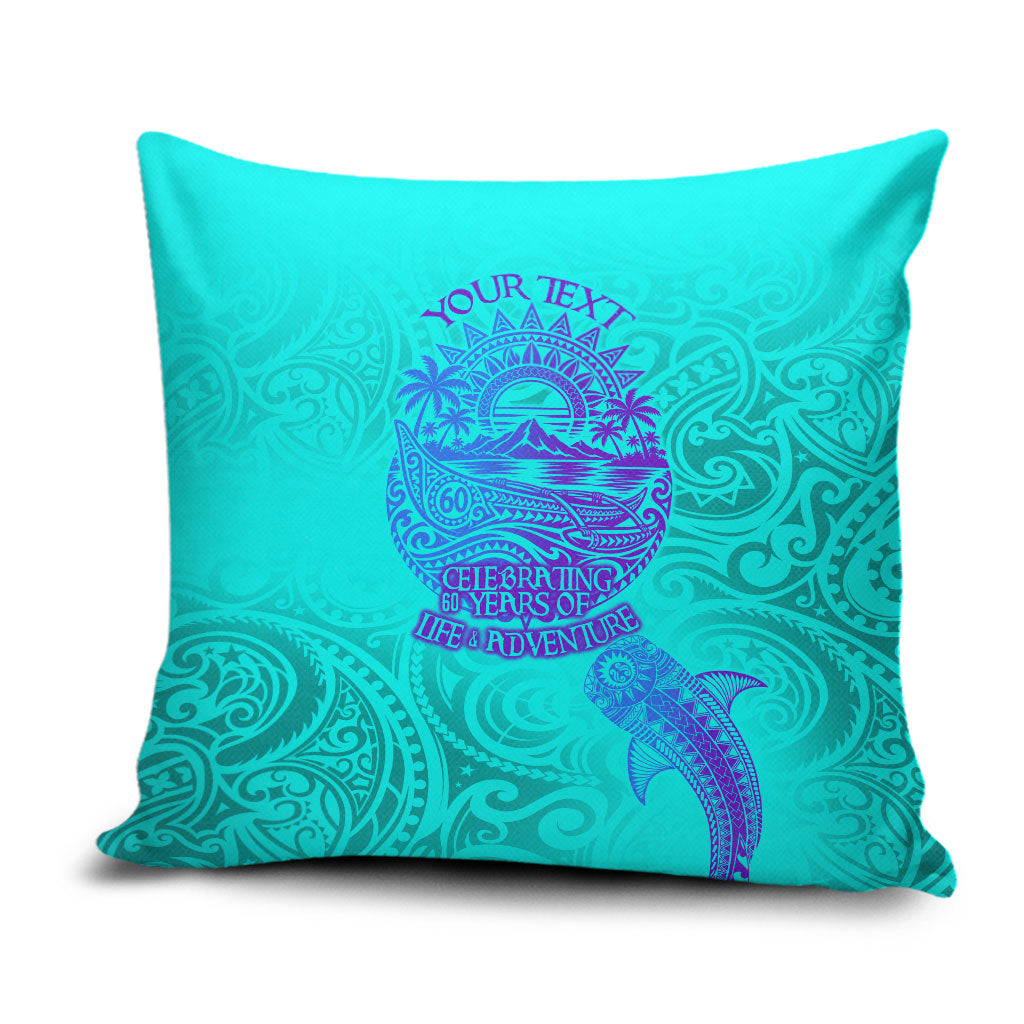 Personalized Polynesian 60th Birthday Island Life Since 1966 Pillow Cover Vibrant Tribal Tattoo Ocean Sunset Pattern TS04 Blue Purple - Polynesian Pride