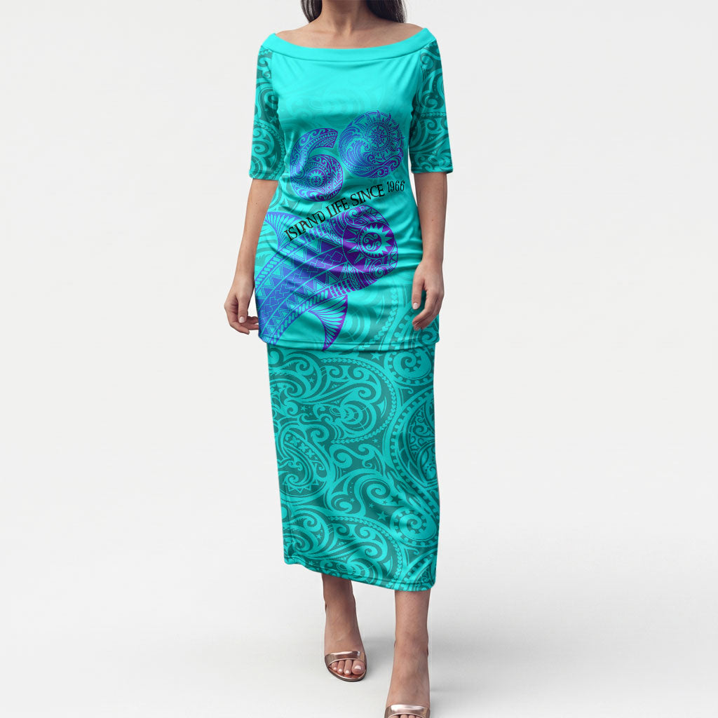 Personalized Polynesian 60th Birthday Island Life Since 1966 Puletasi Vibrant Tribal Tattoo Ocean Sunset Pattern TS04 Long Dress Blue Purple - Polynesian Pride