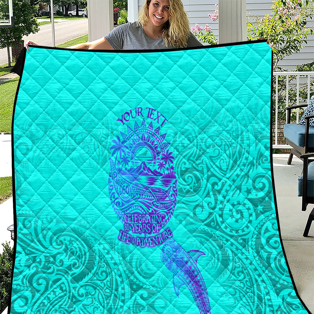 Personalized Polynesian 60th Birthday Island Life Since 1966 Quilt Vibrant Tribal Tattoo Ocean Sunset Pattern TS04 Blue Purple - Polynesian Pride