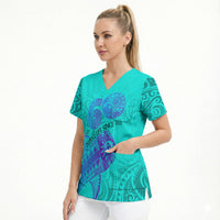 Personalized Polynesian 60th Birthday Island Life Since 1966 Scrub Top Vibrant Tribal Tattoo Ocean Sunset Pattern TS04 - Polynesian Pride