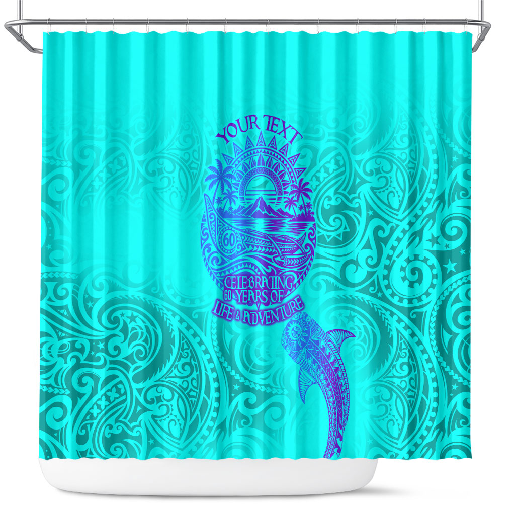 Personalized Polynesian 60th Birthday Island Life Since 1966 Shower Curtain Vibrant Tribal Tattoo Ocean Sunset Pattern TS04 Blue Purple - Polynesian Pride