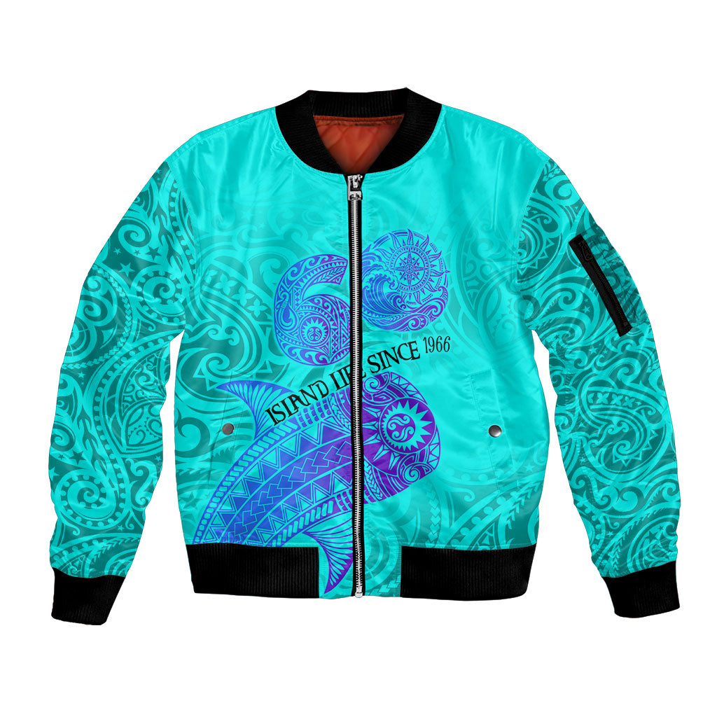 Personalized Polynesian 60th Birthday Island Life Since 1966 Sleeve Zip Bomber Jacket Vibrant Tribal Tattoo Ocean Sunset Pattern TS04 Unisex Blue Purple - Polynesian Pride