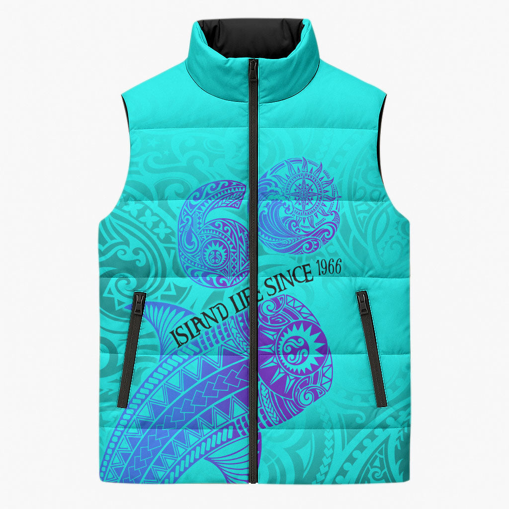 Personalized Polynesian 60th Birthday Island Life Since 1966 Sleeveless Puffer Jacket Vibrant Tribal Tattoo Ocean Sunset Pattern TS04 Unisex Blue Purple - Polynesian Pride