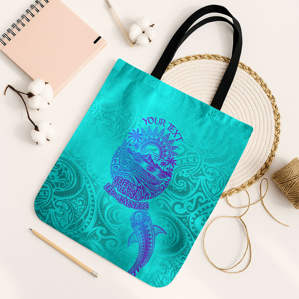 Personalized Polynesian 60th Birthday Island Life Since 1966 Tote Bag Vibrant Tribal Tattoo Ocean Sunset Pattern TS04 Black Strap One Size Blue Purple - Polynesian Pride