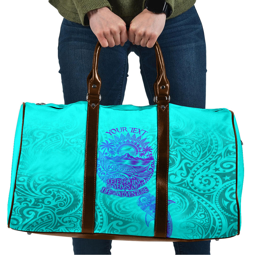 Personalized Polynesian 60th Birthday Island Life Since 1966 Travel Bag Vibrant Tribal Tattoo Ocean Sunset Pattern TS04 Blue Purple - Polynesian Pride