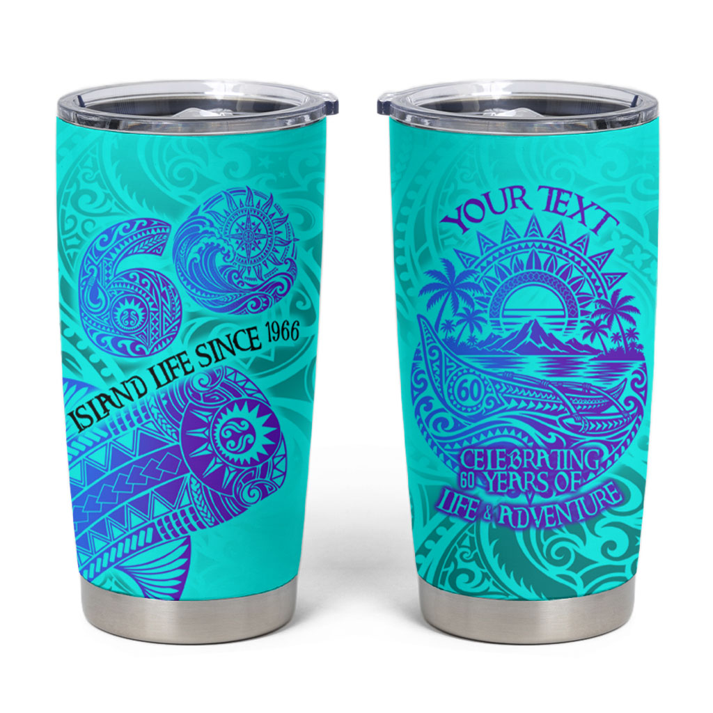 Personalized Polynesian 60th Birthday Island Life Since 1966 Tumbler Cup Vibrant Tribal Tattoo Ocean Sunset Pattern TS04 Blue Purple - Polynesian Pride