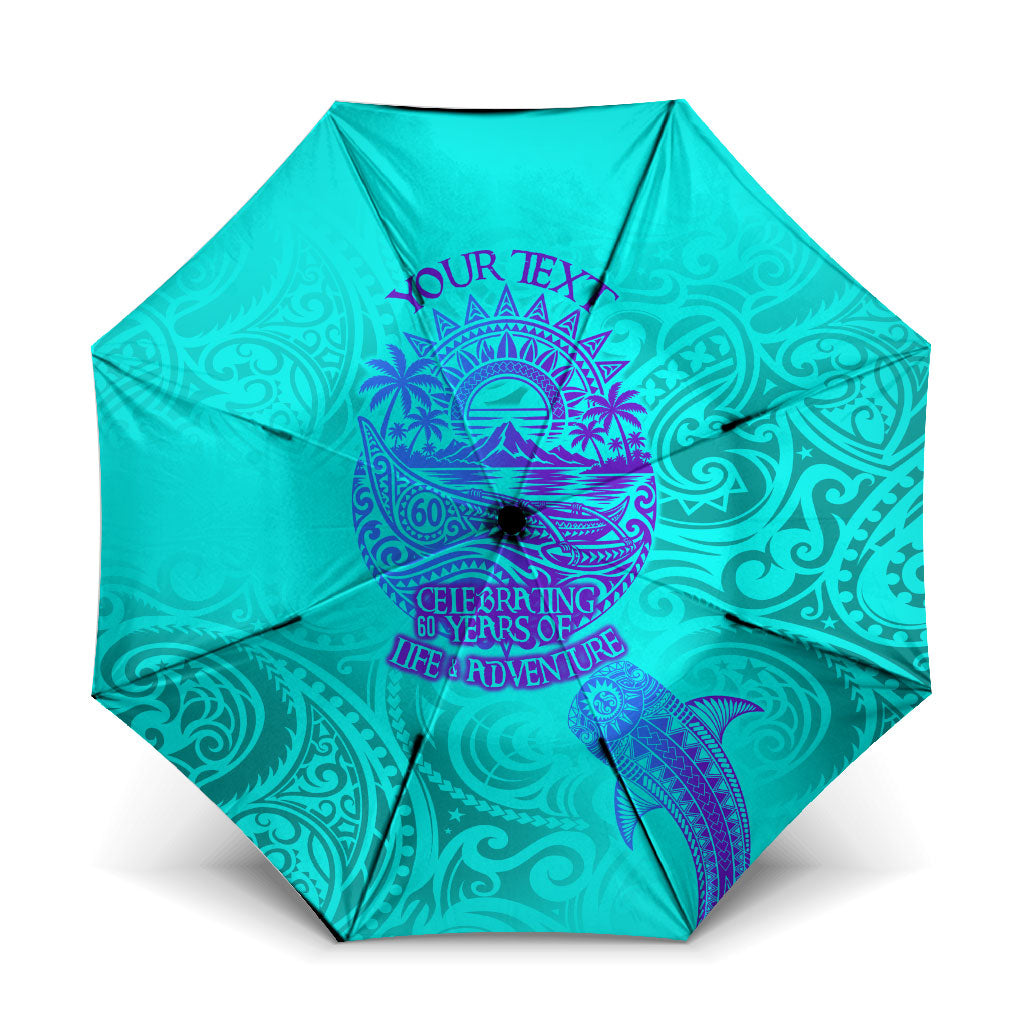 Personalized Polynesian 60th Birthday Island Life Since 1966 Umbrella Vibrant Tribal Tattoo Ocean Sunset Pattern TS04 One Size Folded 11.42 inch Opened Diameter 37.4 inch Blue Purple - Polynesian Pride