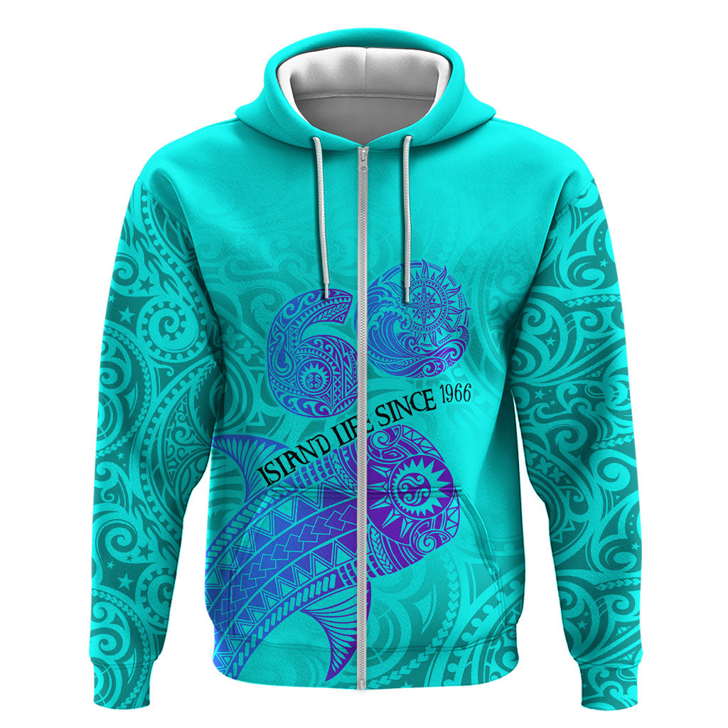 Personalized Polynesian 60th Birthday Island Life Since 1966 Zip Hoodie Vibrant Tribal Tattoo Ocean Sunset Pattern TS04 Zip Hoodie Blue Purple - Polynesian Pride