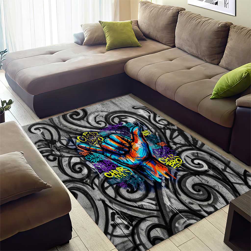 Chur Bro Shaka Sign Area Rug New Zealand Koru Colorful Graffiti Splash