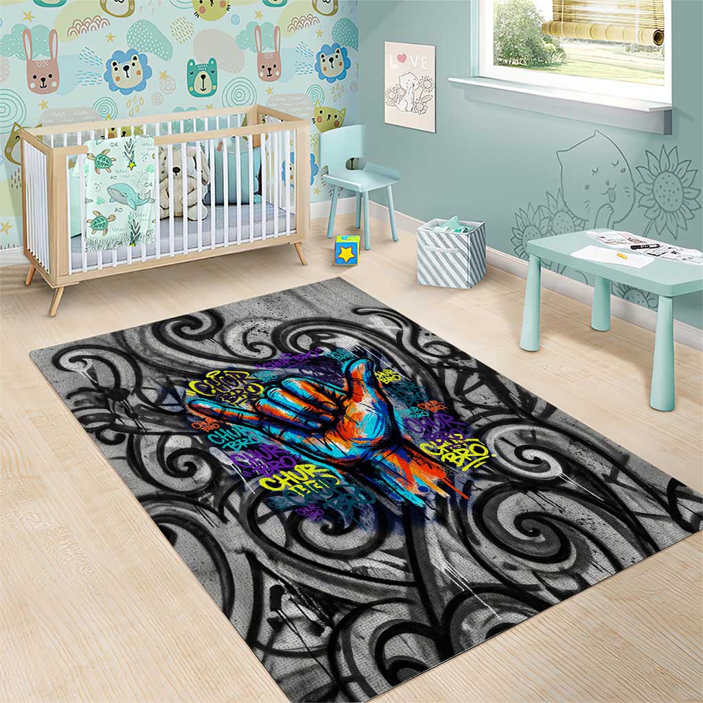 Chur Bro Shaka Sign Area Rug New Zealand Koru Colorful Graffiti Splash