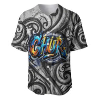 Chur Bro Shaka Sign Baseball Jersey New Zealand Koru Colorful Graffiti Splash