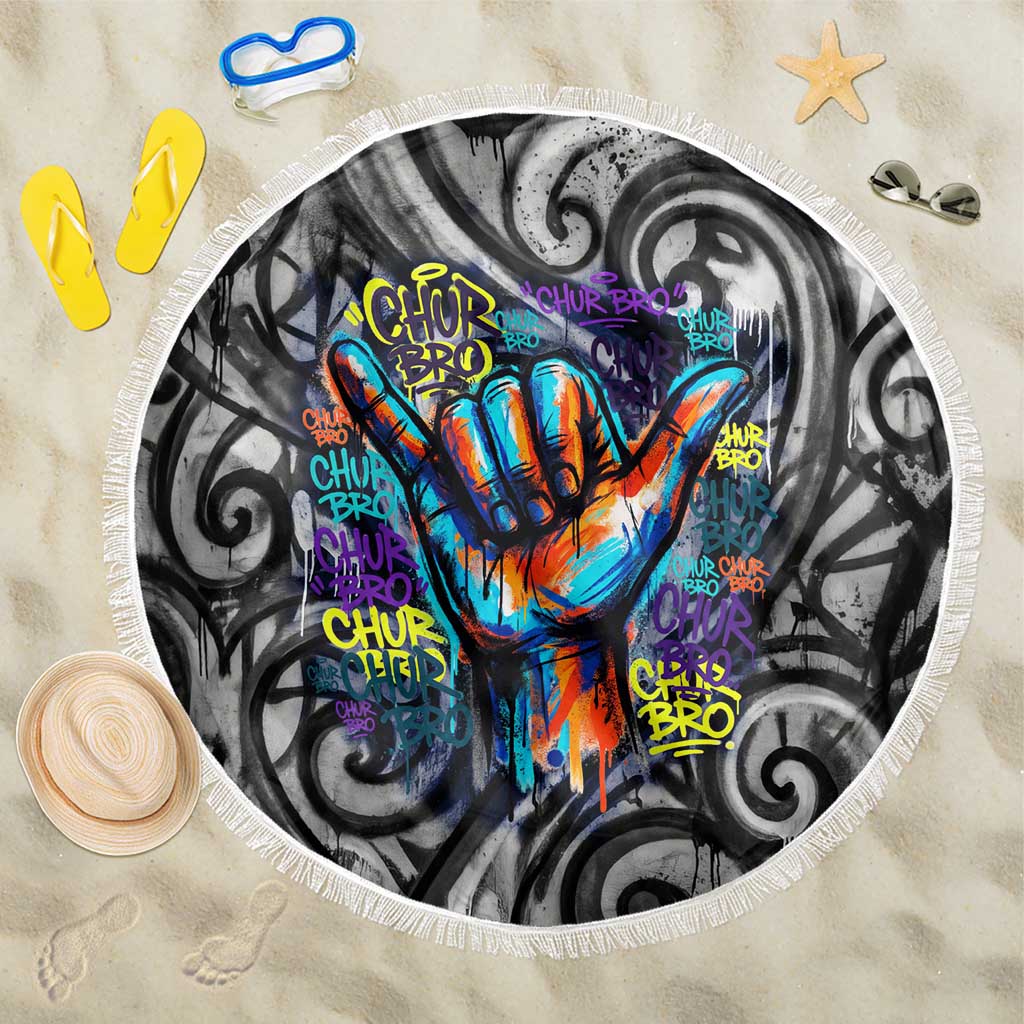 Chur Bro Shaka Sign Beach Blanket New Zealand Koru Colorful Graffiti Splash