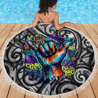 Chur Bro Shaka Sign Beach Blanket New Zealand Koru Colorful Graffiti Splash