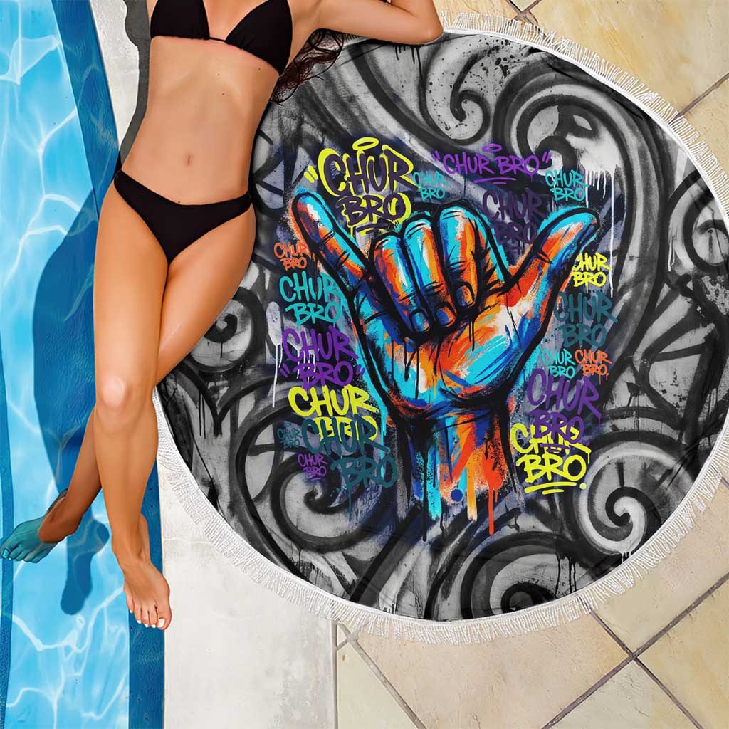 Chur Bro Shaka Sign Beach Blanket New Zealand Koru Colorful Graffiti Splash
