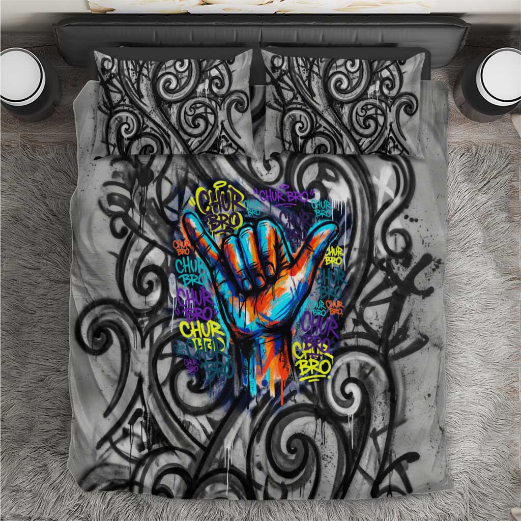 Chur Bro Shaka Sign Bedding Set New Zealand Koru Colorful Graffiti Splash