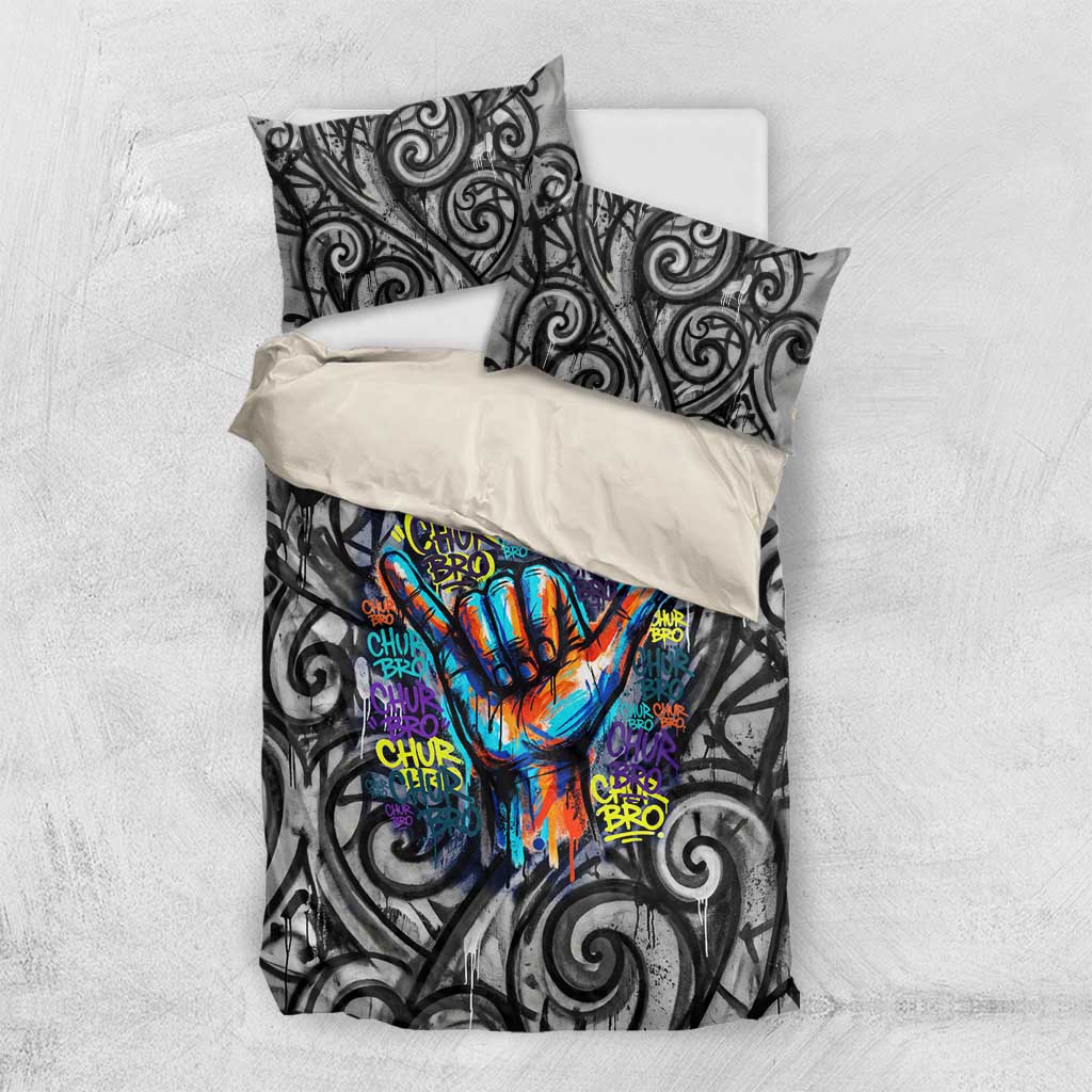 Chur Bro Shaka Sign Bedding Set New Zealand Koru Colorful Graffiti Splash