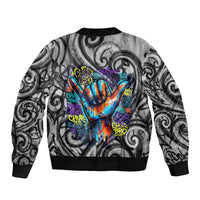 Chur Bro Shaka Sign Bomber Jacket New Zealand Koru Colorful Graffiti Splash