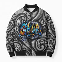 Chur Bro Shaka Sign Bomber Puffer Jacket New Zealand Koru Colorful Graffiti Splash
