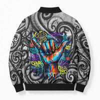 Chur Bro Shaka Sign Bomber Puffer Jacket New Zealand Koru Colorful Graffiti Splash