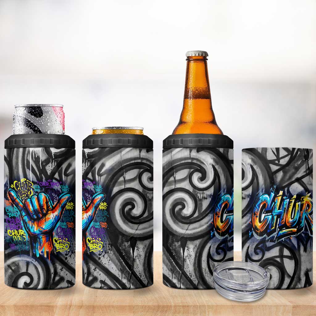 Chur Bro Shaka Sign 4 in 1 Can Cooler Tumbler New Zealand Koru Colorful Graffiti Splash