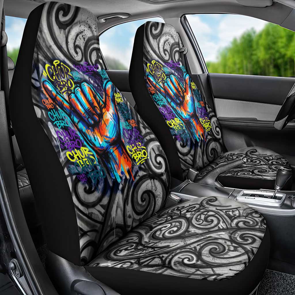 Chur Bro Shaka Sign Car Seat Cover New Zealand Koru Colorful Graffiti Splash