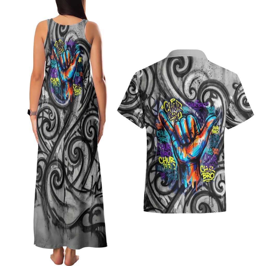 Chur Bro Shaka Sign Couples Matching Tank Maxi Dress and Hawaiian Shirt New Zealand Koru Colorful Graffiti Splash TS04 - Polynesian Pride