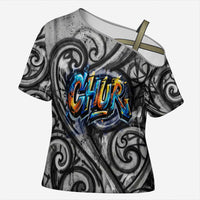 Chur Bro Shaka Sign Cross Shoulder Shirt New Zealand Koru Colorful Graffiti Splash