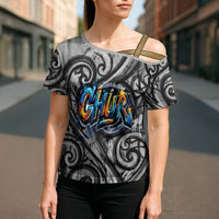 Chur Bro Shaka Sign Cross Shoulder Shirt New Zealand Koru Colorful Graffiti Splash
