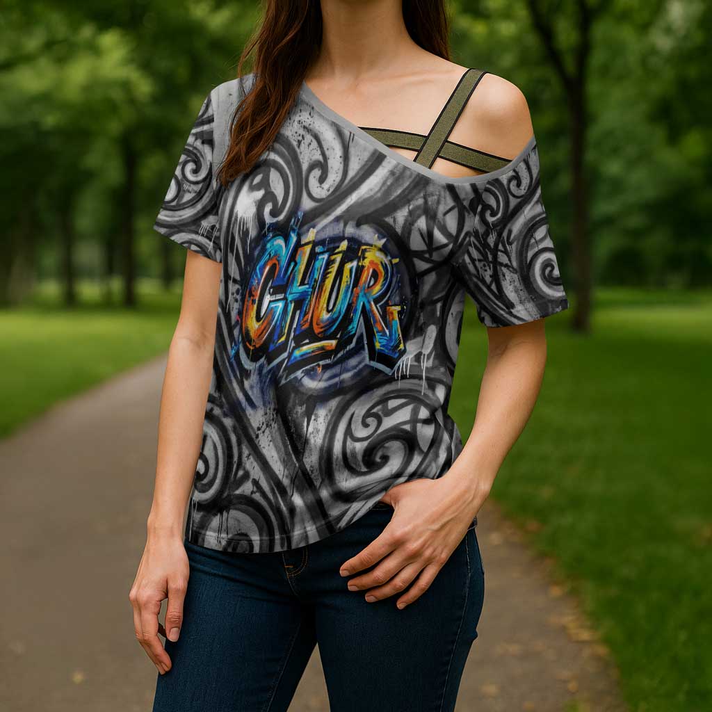 Chur Bro Shaka Sign Cross Shoulder Shirt New Zealand Koru Colorful Graffiti Splash