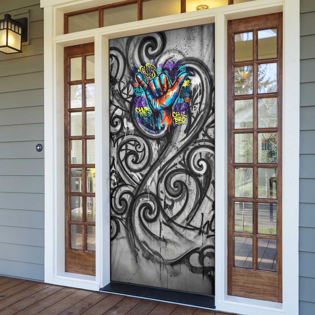 Chur Bro Shaka Sign Door Cover New Zealand Koru Colorful Graffiti Splash