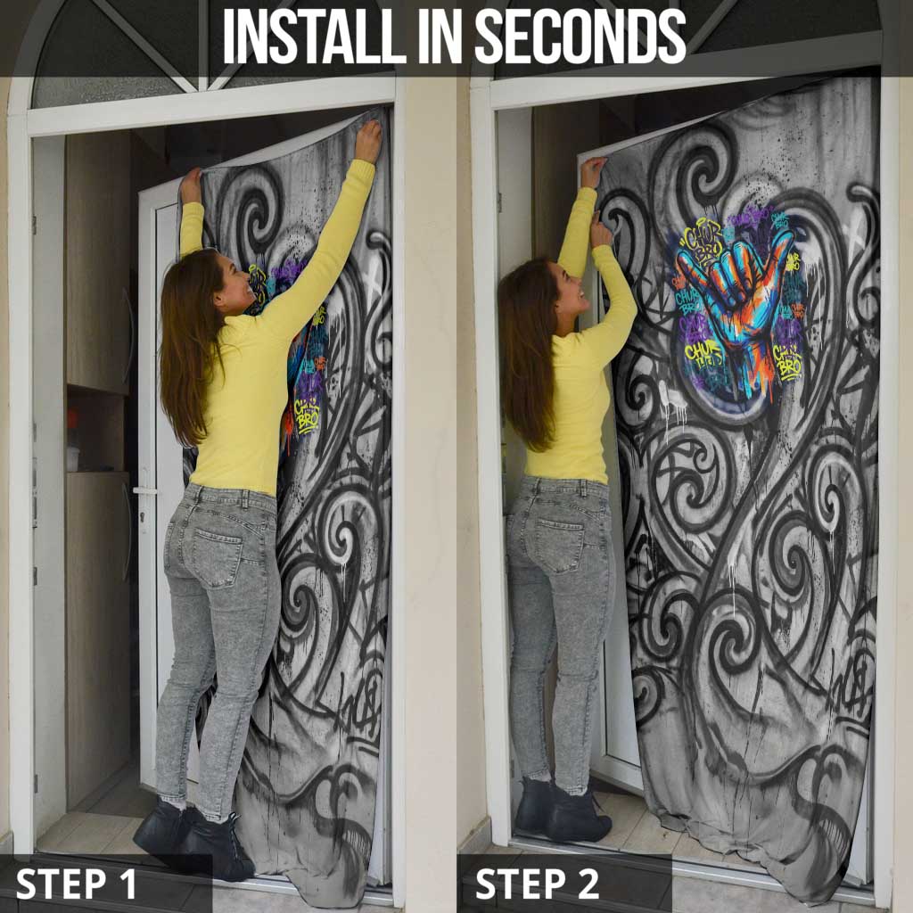 Chur Bro Shaka Sign Door Cover New Zealand Koru Colorful Graffiti Splash